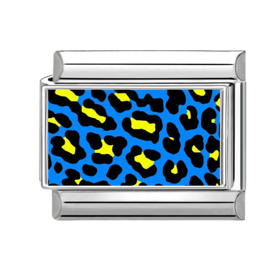 Image de 1 Pièce Bracelet à Maillons Breloques Italiens Accessories de Fabrication de Bracelets Bijoux DIY En Gros en 304 Acier Inoxydable Argent Mat Bleu Rectangle Léopard 10mm x 9mm