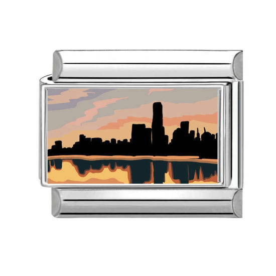 Image de 1 Pièce Bracelet à Maillons Breloques Italiens Accessories de Fabrication de Bracelets Bijoux DIY En Gros en 304 Acier Inoxydable Argent Mat Noir Rectangle Le coucher du soleil 10mm x 9mm