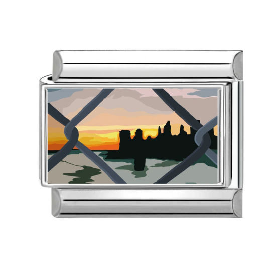 Image de 1 Pièce Bracelet à Maillons Breloques Italiens Accessories de Fabrication de Bracelets Bijoux DIY En Gros en 304 Acier Inoxydable Argent Mat Noir Rectangle Le coucher du soleil 10mm x 9mm