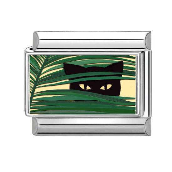 Image de 1 Pièce Bracelet à Maillons Breloques Italiens Accessories de Fabrication de Bracelets Bijoux DIY En Gros en 304 Acier Inoxydable Argent Mat Noir Rectangle Chats 10mm x 9mm