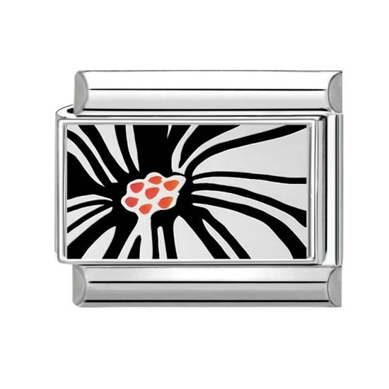 Image de 1 Pièce Bracelet à Maillons Breloques Italiens Accessories de Fabrication de Bracelets Bijoux DIY En Gros en 304 Acier Inoxydable Argent Mat Noir Rectangle Fleurs 10mm x 9mm