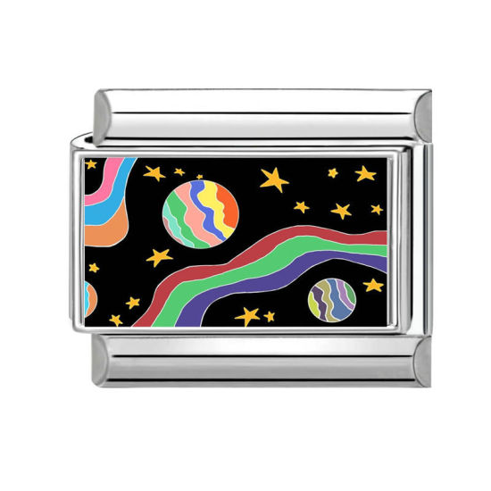 Image de 1 Pièce Bracelet à Maillons Breloques Italiens Accessories de Fabrication de Bracelets Bijoux DIY En Gros en 304 Acier Inoxydable Argent Mat Multicolore Rectangle Univers Planète 10mm x 9mm