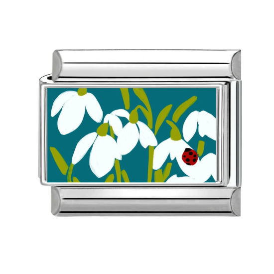 Image de 1 Pièce Bracelet à Maillons Breloques Italiens Accessories de Fabrication de Bracelets Bijoux DIY En Gros en 304 Acier Inoxydable Argent Mat Blanc Rectangle Fleurs 10mm x 9mm