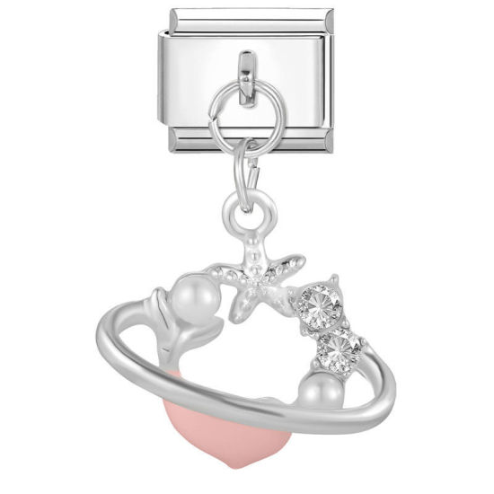 Image de 1 Pièce Bracelet à Maillons Breloques Italiens Accessories de Fabrication de Bracelets Bijoux DIY En Gros en 304 Acier Inoxydable Argent Mat Rose Rectangle Daupins 10mm x 9mm