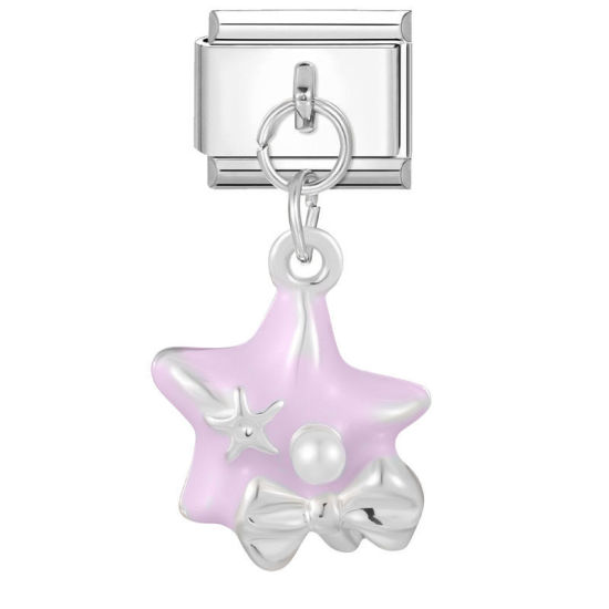 Image de 1 Pièce Bracelet à Maillons Breloques Italiens Accessories de Fabrication de Bracelets Bijoux DIY En Gros en 304 Acier Inoxydable Argent Mat Rose Rectangle Pentacle 10mm x 9mm