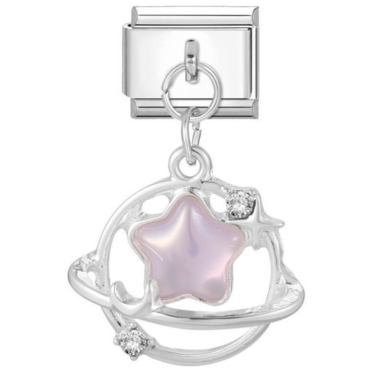 Image de 1 Pièce Bracelet à Maillons Breloques Italiens Accessories de Fabrication de Bracelets Bijoux DIY En Gros en 304 Acier Inoxydable Argent Mat Rose Rectangle Univers Planète 10mm x 9mm