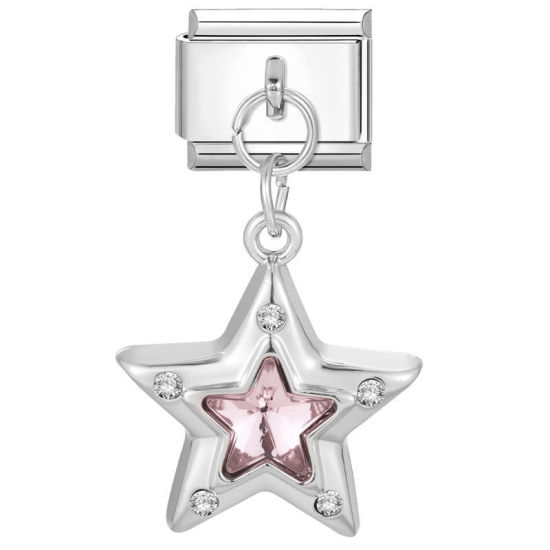 Image de 1 Pièce Bracelet à Maillons Breloques Italiens Accessories de Fabrication de Bracelets Bijoux DIY En Gros en 304 Acier Inoxydable Argent Mat Rectangle Pentacle à Strass Rose 10mm x 9mm