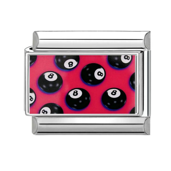 Bild von 1 Stück 304 Edelstahl Charm-Armband mit italienischen Gliedern zur Herstellung von DIY-Schmuck Großhandel Silberfarbe Schwarz Rechteck Nr. 8 Billardkugel 10mm x 9mm