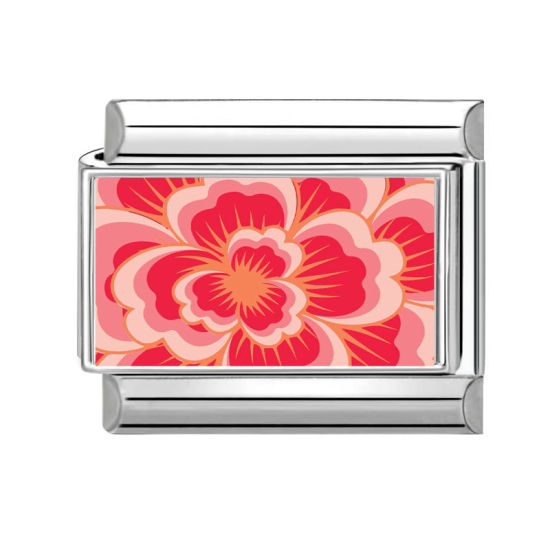 Bild von 1 Stück 304 Edelstahl Charm-Armband mit italienischen Gliedern zur Herstellung von DIY-Schmuck Großhandel Silberfarbe Orange Rechteck Blumen 10mm x 9mm