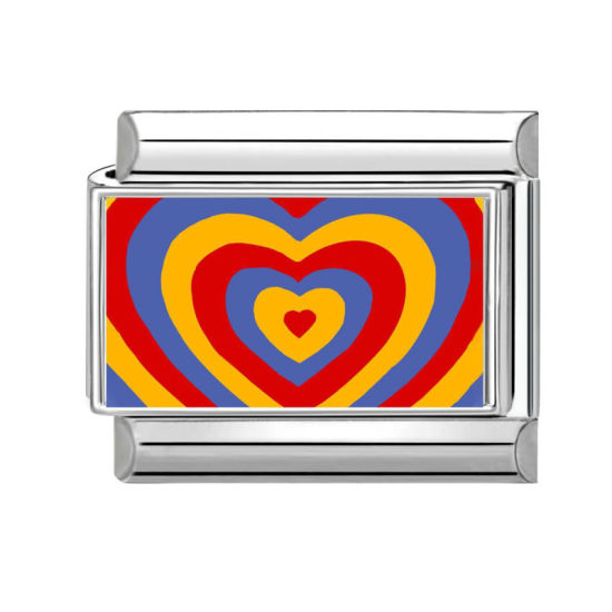 Bild von 1 Stück 304 Edelstahl Valentinstag Charm-Armband mit italienischen Gliedern zur Herstellung von DIY-Schmuck Großhandel Silberfarbe Bunt Rechteck Herz 10mm x 9mm