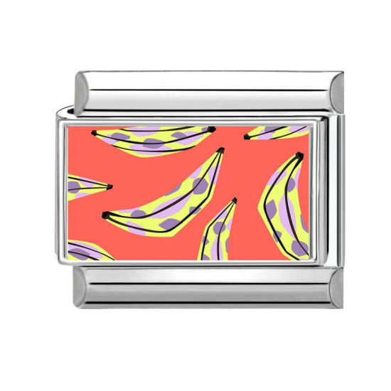 Bild von 1 Stück 304 Edelstahl Charm-Armband mit italienischen Gliedern zur Herstellung von DIY-Schmuck Großhandel Silberfarbe Orangerot Rechteck Banana 10mm x 9mm
