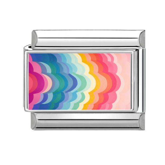 Bild von 1 Stück 304 Edelstahl Charm-Armband mit italienischen Gliedern zur Herstellung von DIY-Schmuck Großhandel Silberfarbe Bunt Rechteck Welle 10mm x 9mm