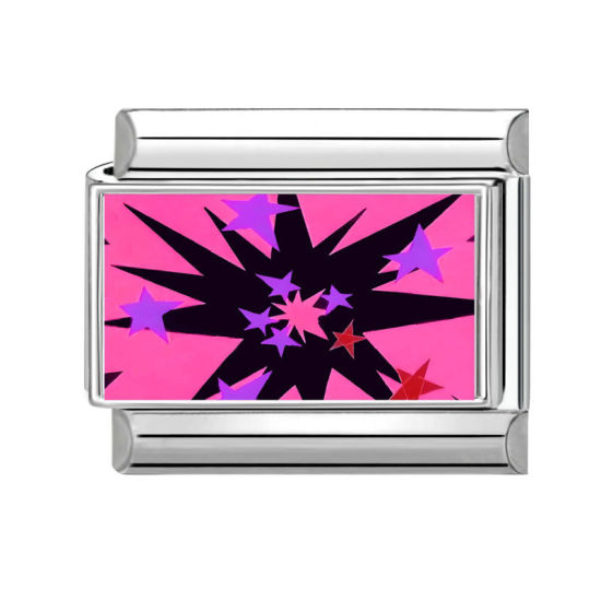 Bild von 1 Stück 304 Edelstahl Charm-Armband mit italienischen Gliedern zur Herstellung von DIY-Schmuck Großhandel Silberfarbe Fuchsie Rechteck Stern 10mm x 9mm