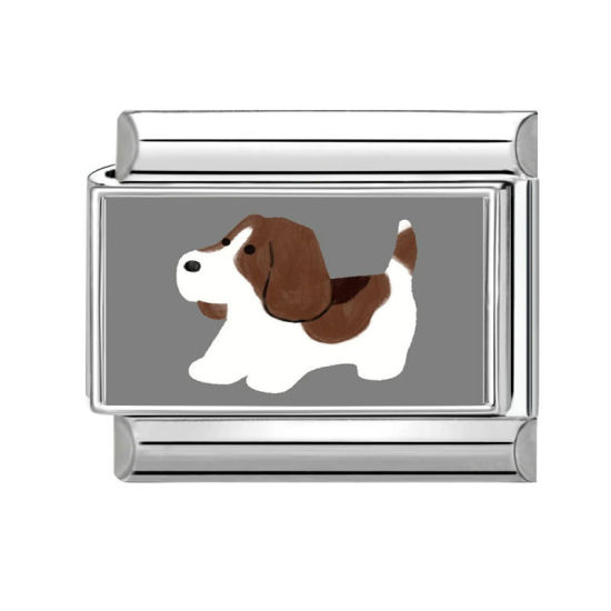 Bild von 1 Stück 304 Edelstahl Charm-Armband mit italienischen Gliedern zur Herstellung von DIY-Schmuck Großhandel Silberfarbe Grau Rechteck Hund 10mm x 9mm
