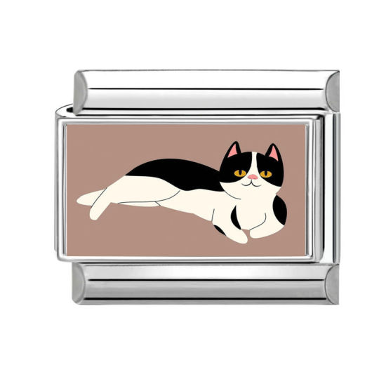 Bild von 1 Stück 304 Edelstahl Charm-Armband mit italienischen Gliedern zur Herstellung von DIY-Schmuck Großhandel Silberfarbe Hellbraun Rechteck Katze 10mm x 9mm