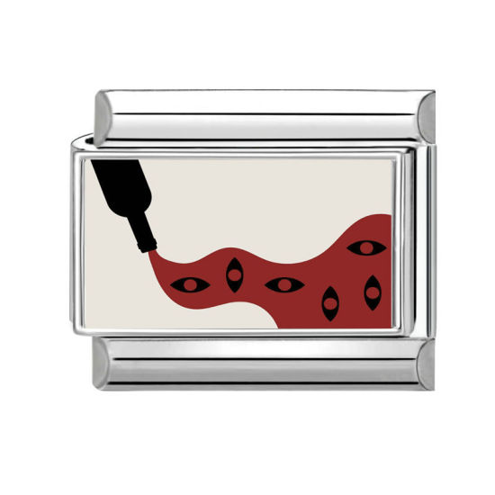 Bild von 1 Stück 304 Edelstahl Charm-Armband mit italienischen Gliedern zur Herstellung von DIY-Schmuck Großhandel Silberfarbe Rot Rechteck Weinflasche 10mm x 9mm