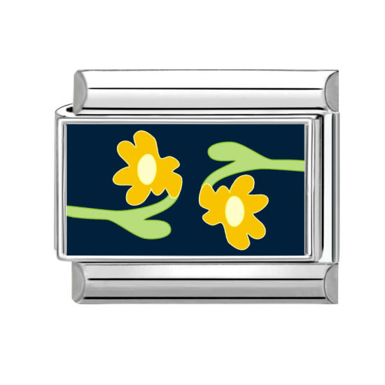 Bild von 1 Stück 304 Edelstahl Charm-Armband mit italienischen Gliedern zur Herstellung von DIY-Schmuck Großhandel Silberfarbe Gelb Rechteck Blumen 10mm x 9mm
