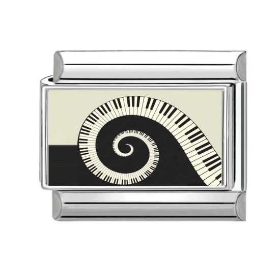 Bild von 1 Stück 304 Edelstahl Charm-Armband mit italienischen Gliedern zur Herstellung von DIY-Schmuck Großhandel Silberfarbe Schwarz Rechteck Klavier 10mm x 9mm