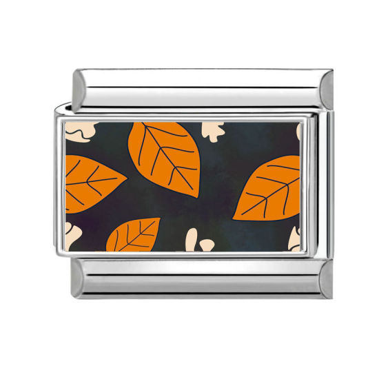 Bild von 1 Stück 304 Edelstahl Charm-Armband mit italienischen Gliedern zur Herstellung von DIY-Schmuck Großhandel Silberfarbe Orange Rechteck Blätter 10mm x 9mm