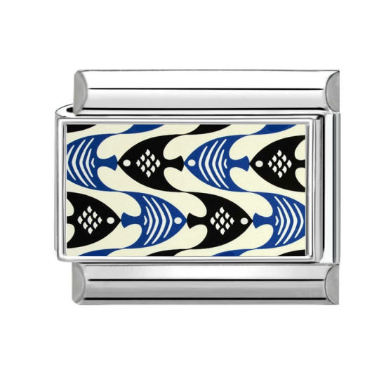 Bild von 1 Stück 304 Edelstahl Charm-Armband mit italienischen Gliedern zur Herstellung von DIY-Schmuck Großhandel Silberfarbe Blau Rechteck Fisch 10mm x 9mm