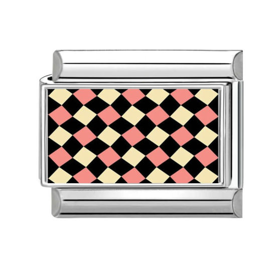 Bild von 1 Stück 304 Edelstahl Charm-Armband mit italienischen Gliedern zur Herstellung von DIY-Schmuck Großhandel Silberfarbe Rosa Rechteck Gitter 10mm x 9mm
