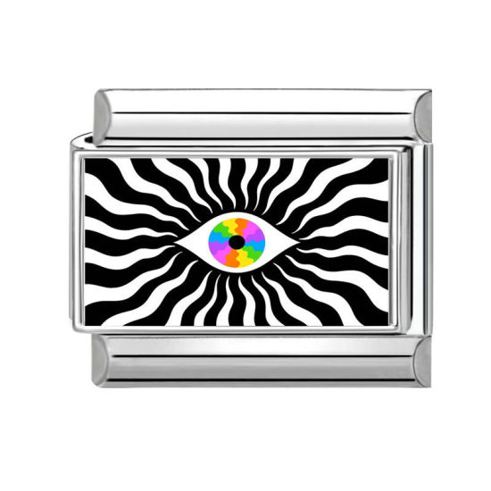 Bild von 1 Stück 304 Edelstahl Charm-Armband mit italienischen Gliedern zur Herstellung von DIY-Schmuck Großhandel Silberfarbe Schwarz Rechteck Auge der Vorsehung/ Allsehendes Auge 10mm x 9mm