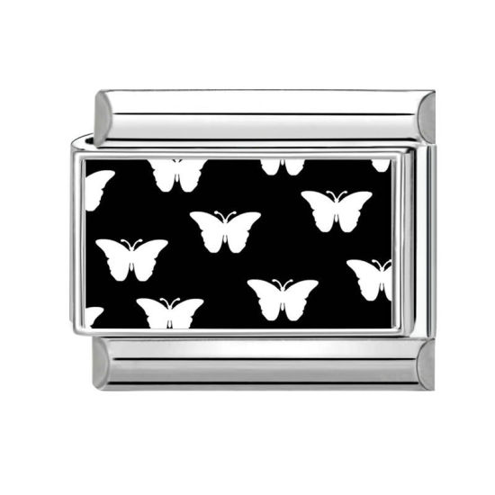 Bild von 1 Stück 304 Edelstahl Charm-Armband mit italienischen Gliedern zur Herstellung von DIY-Schmuck Großhandel Silberfarbe Schwarz Rechteck Schmetterling 10mm x 9mm