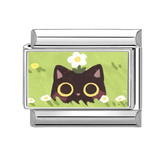 Imagen de 1 Unidad 304 Acero Inoxidable Charm Pulsera de Eslabones Italianos para Hacer Joyas DIY Al Por Mayor Tono de Plata Verde Rectángulo Gato 10mm x 9mm