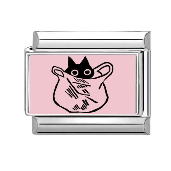 Imagen de 1 Unidad 304 Acero Inoxidable Charm Pulsera de Eslabones Italianos para Hacer Joyas DIY Al Por Mayor Tono de Plata Rosado Rectángulo Gato 10mm x 9mm