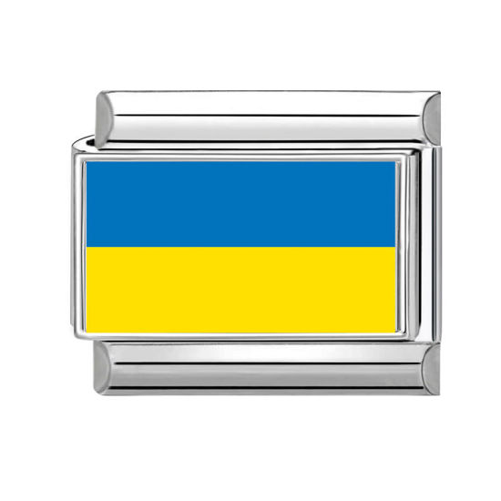 Imagen de 1 Unidad 304 Acero Inoxidable Charm Pulsera de Eslabones Italianos para Hacer Joyas DIY Al Por Mayor Tono de Plata Amarillo & Azul Rectángulo Bandera Nacional de Ucrania 10mm x 9mm