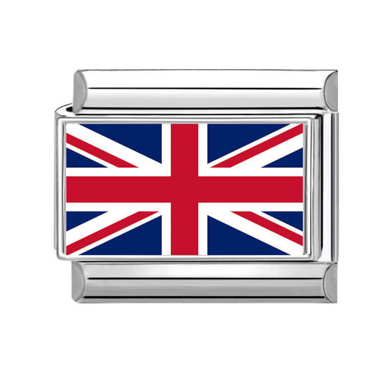 Imagen de 1 Unidad 304 Acero Inoxidable Charm Pulsera de Eslabones Italianos para Hacer Joyas DIY Al Por Mayor Tono de Plata Rojo Rectángulo Bandera de Union Jack 10mm x 9mm