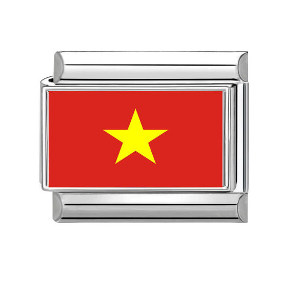 Imagen de 1 Unidad 304 Acero Inoxidable Charm Pulsera de Eslabones Italianos para Hacer Joyas DIY Al Por Mayor Tono de Plata Rojo Rectángulo Bandera de vietnam 10mm x 9mm