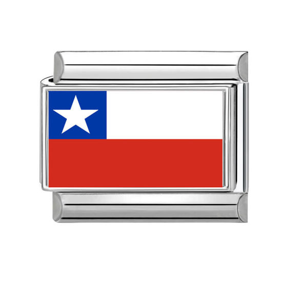 Imagen de 1 Unidad 304 Acero Inoxidable Charm Pulsera de Eslabones Italianos para Hacer Joyas DIY Al Por Mayor Tono de Plata Rojo Rectángulo Bandera Nacional de Chile 10mm x 9mm