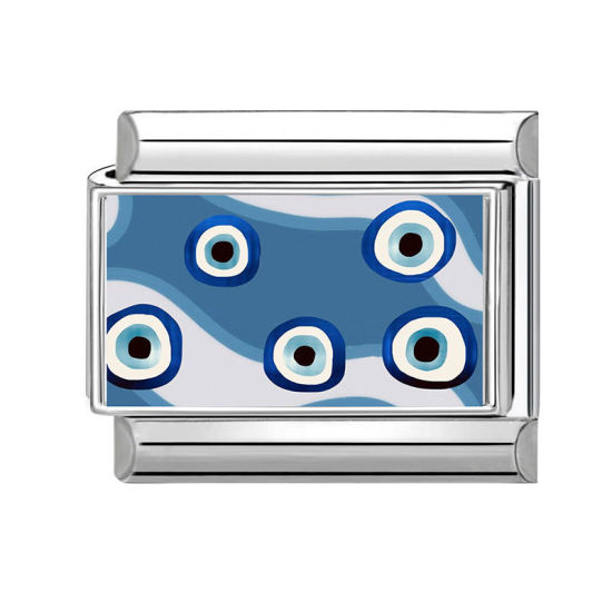Bild von 1 Stück 304 Edelstahl Charm-Armband mit italienischen Gliedern zur Herstellung von DIY-Schmuck Großhandel Silberfarbe Blau Rechteck Böser Blick Evil Eye 10mm x 9mm