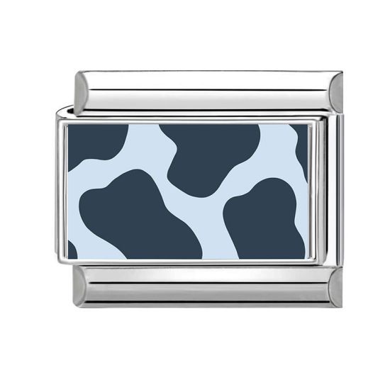 Bild von 1 Stück 304 Edelstahl Charm-Armband mit italienischen Gliedern zur Herstellung von DIY-Schmuck Großhandel Silberfarbe Dunkelblau Rechteck 10mm x 9mm