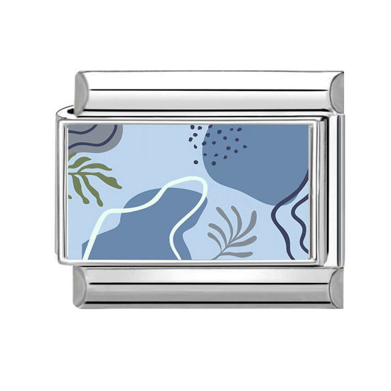 Bild von 1 Stück 304 Edelstahl Charm-Armband mit italienischen Gliedern zur Herstellung von DIY-Schmuck Großhandel Silberfarbe Grau Rechteck Blätter 10mm x 9mm