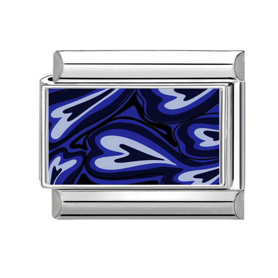 Bild von 1 Stück 304 Edelstahl Valentinstag Charm-Armband mit italienischen Gliedern zur Herstellung von DIY-Schmuck Großhandel Silberfarbe Blau Rechteck Herz 10mm x 9mm