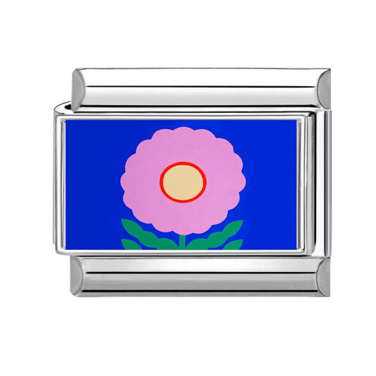 Bild von 1 Stück 304 Edelstahl Charm-Armband mit italienischen Gliedern zur Herstellung von DIY-Schmuck Großhandel Silberfarbe Bunt Rechteck Blumen 10mm x 9mm