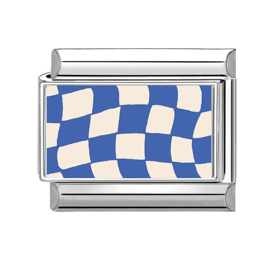 Bild von 1 Stück 304 Edelstahl Charm-Armband mit italienischen Gliedern zur Herstellung von DIY-Schmuck Großhandel Silberfarbe Blau Rechteck Gitter 10mm x 9mm