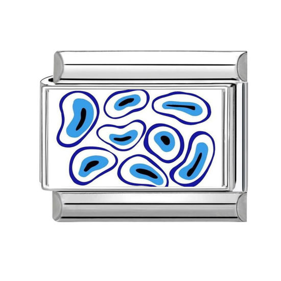 Bild von 1 Stück 304 Edelstahl Charm-Armband mit italienischen Gliedern zur Herstellung von DIY-Schmuck Großhandel Silberfarbe Blau Rechteck 10mm x 9mm