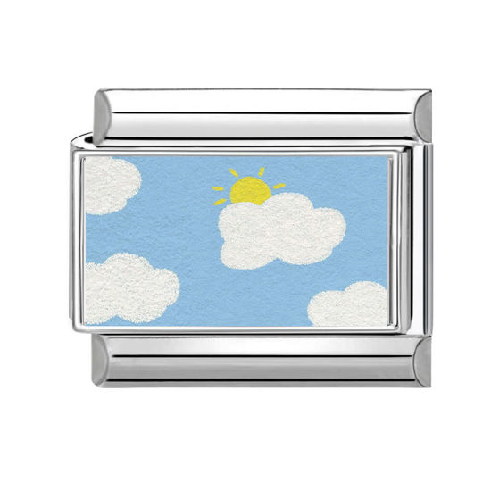 Bild von 1 Stück 304 Edelstahl Charm-Armband mit italienischen Gliedern zur Herstellung von DIY-Schmuck Großhandel Silberfarbe Azurblau Rechteck Wolke 10mm x 9mm