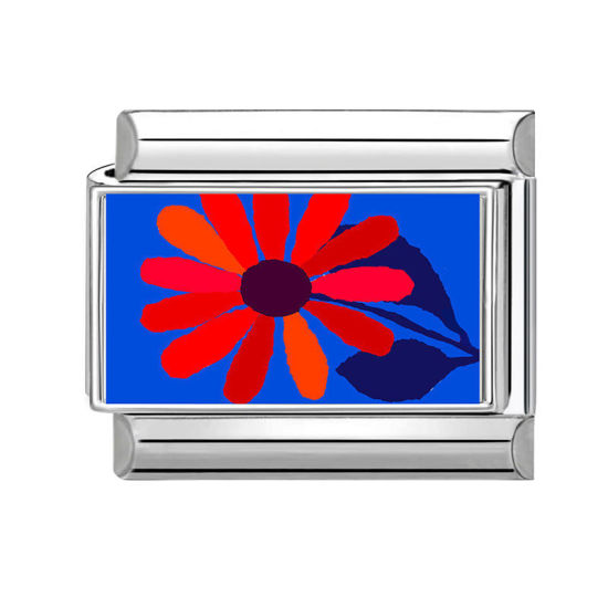 Bild von 1 Stück 304 Edelstahl Charm-Armband mit italienischen Gliedern zur Herstellung von DIY-Schmuck Großhandel Silberfarbe Rot Rechteck Gänseblümchen 10mm x 9mm