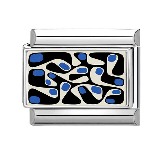 Bild von 1 Stück 304 Edelstahl Charm-Armband mit italienischen Gliedern zur Herstellung von DIY-Schmuck Großhandel Silberfarbe Blau Rechteck 10mm x 9mm