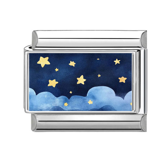 Bild von 1 Stück 304 Edelstahl Charm-Armband mit italienischen Gliedern zur Herstellung von DIY-Schmuck Großhandel Silberfarbe Blau Rechteck Stern 10mm x 9mm
