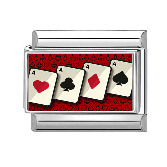 Immagine di 1 Pz 304 Acciaio Inossidabile Elegante Bracciale con Charm Italiano a Maglie, Creazione di Gioielli Fai-da-te All'Ingrosso Tono Argento Rosso Rettangolo Poker 10mm x 9mm