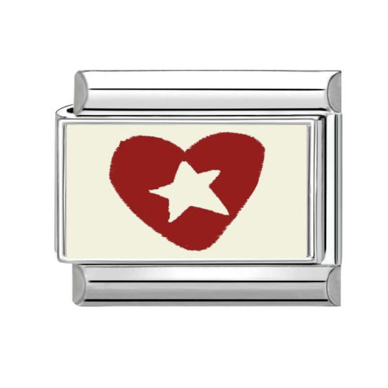 Immagine di 1 Pz 304 Acciaio Inossidabile San Valentino Bracciale con Charm Italiano a Maglie, Creazione di Gioielli Fai-da-te All'Ingrosso Tono Argento Rosso Rettangolo Cuore 10mm x 9mm