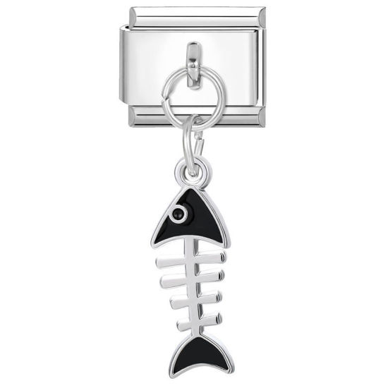 Bild von 1 Stück 304 Edelstahl Stilvoll Charm-Armband mit italienischen Gliedern zur Herstellung von DIY-Schmuck Großhandel Silberfarbe Schwarz Gräte 10mm x 9mm
