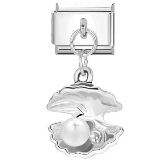Bild von 1 Stück 304 Edelstahl Stilvoll Charm-Armband mit italienischen Gliedern zur Herstellung von DIY-Schmuck Großhandel Silberfarbe Muschel 10mm x 9mm