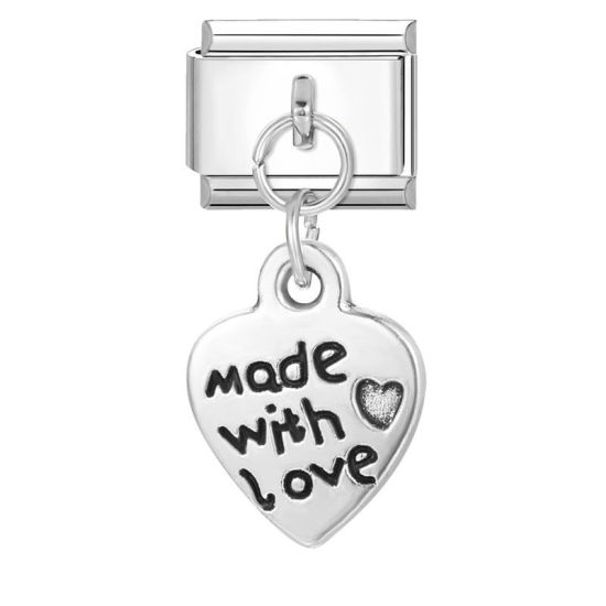 Bild von 1 Stück 304 Edelstahl Valentinstag Charm-Armband mit italienischen Gliedern zur Herstellung von DIY-Schmuck Großhandel Silberfarbe Herz Message " Made With Love " 10mm x 9mm