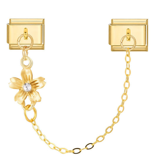 Image de 1 Pièce Bracelet à Maillons Breloques Italiens Accessories de Fabrication de Bracelets Bijoux DIY En Gros Élégant en 304 Acier Inoxydable Doré Fleur 10mm x 9mm